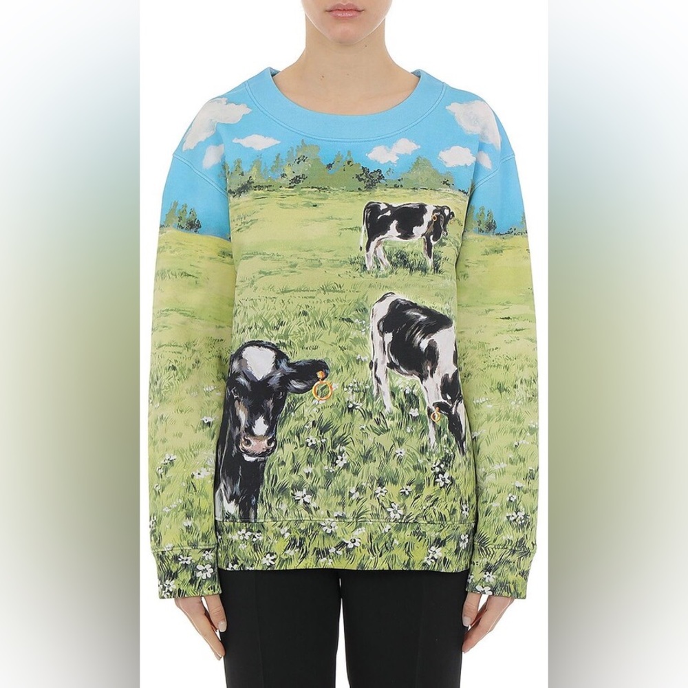 Moschino Couture Countryside Cow Scoop Neck Sweatshirt Size S US 4/6 - Picture 4 of 13